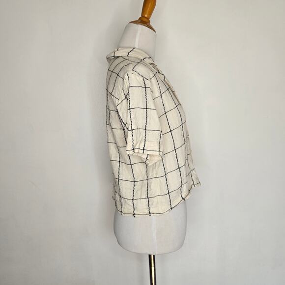 Madewell Linen-Blend Resort Crop Shirt in Windowpane Button Front Women XS - Picture 3 of 11